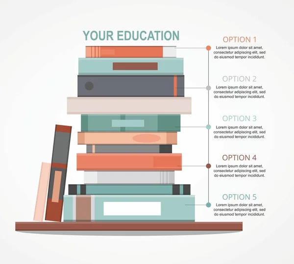 書籍デザインコンセプトの山を持つ教育インフォグラフィック. — ストックベクタ