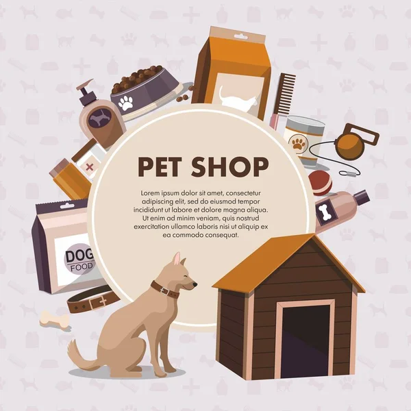 HaustierzubehörZoohandlung mit Hund. Zoohandlung. — Stockvektor