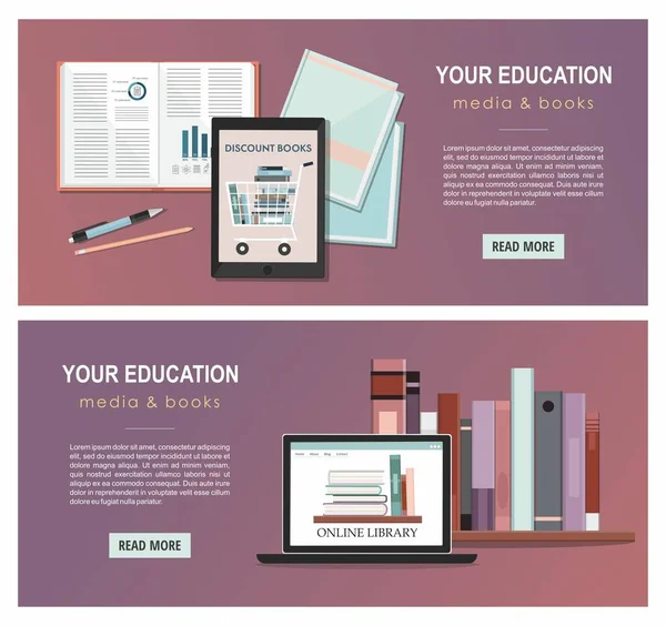 Education infographic with pile of books, tablet and laptop. School accessories. Back to school. — Stock Vector