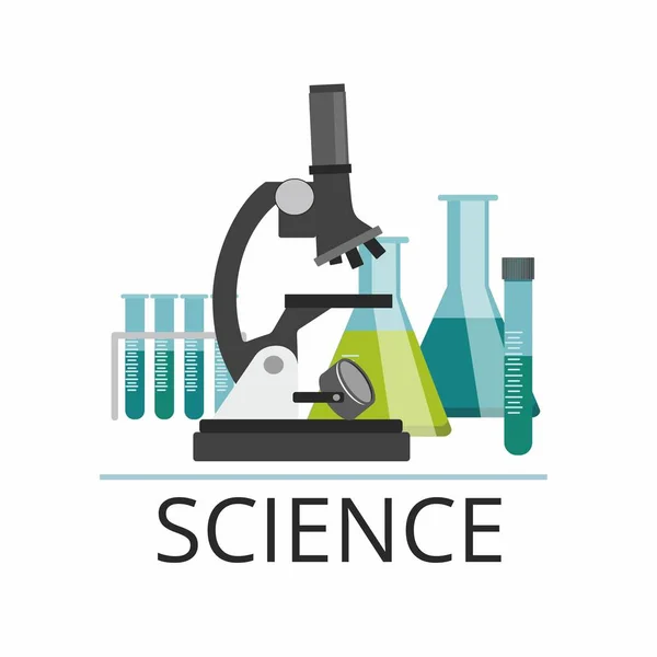 Microscopio de laboratorio y tubos de ensayo vacíos aislados en blanco — Archivo Imágenes Vectoriales