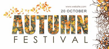 Sonbahar festivali afişi dallarla ve beyaz böğürtlenlerle dolu. Poster, web pankartı. 