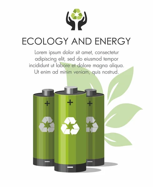 Πράσινες μπαταρίες Μπαταρία με σύμβολο ανακύκλωσης - έννοια των ανανεώσιμων πηγών ενέργειας σε λευκό. — Διανυσματικό Αρχείο