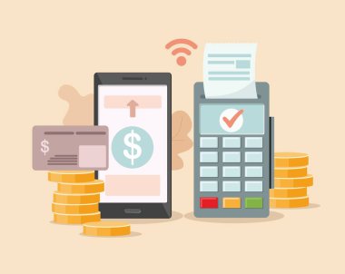 POS terminali ödemeleri ve mali işlemler. Çevrimiçi ve mobil ödeme kavramı.