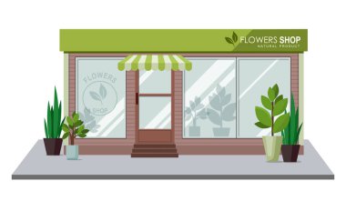 Beyaz arka planda izole edilmiş ev bitkilerine sahip dükkan