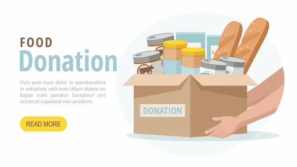 Food and grocery donation. Charity, food donation for needy and poor people. Vector web banner. — Stock Vector