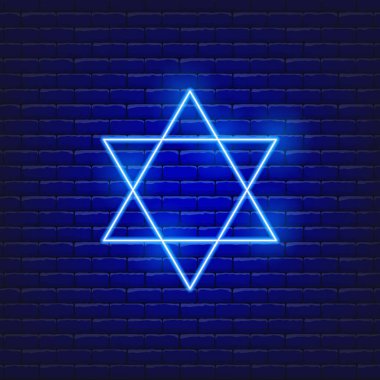 David Neon ikonunun yıldız temsilcisi. Tatil kavramı Rosh Hashanah. Yahudi Yeni Yıl tabelası.