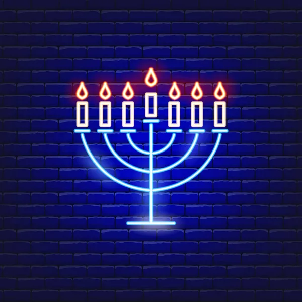 Menóra Neon Ikonjának Vektorillusztrációja Fogantatás Holiday Rosh Hashanah Zsidó Újév — Stock Vector