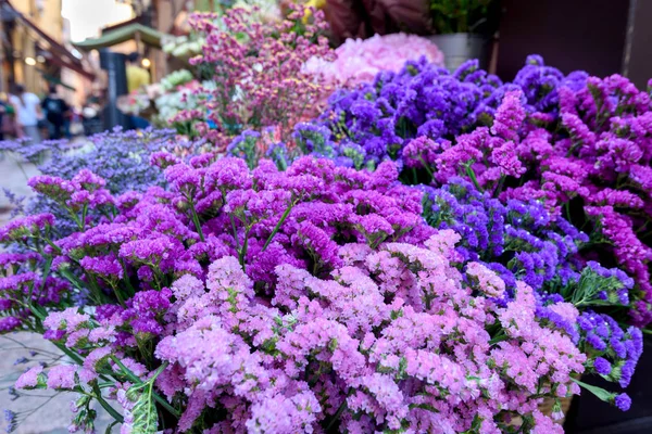 Purple Flowers Street Flower Shop Italy — Stock Photo, Image