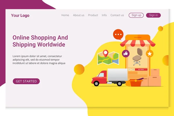 Concepto Diseño Plantilla Landing Page Compras Online Para Sitio Web — Vector de stock