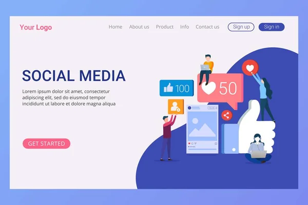 Social Media Concept Landing Page Template Voor Website Mobiele Website — Stockvector