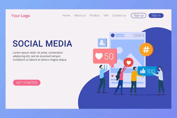Social Media Concept Landing Page Template Website Mobile Website — Stock Vector