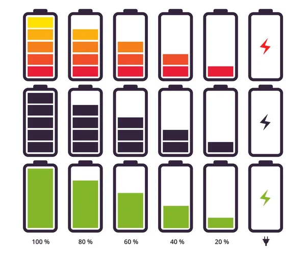 ベクトルセットバッテリインジケータシンボル異なるレベルの充電 — ストックベクタ