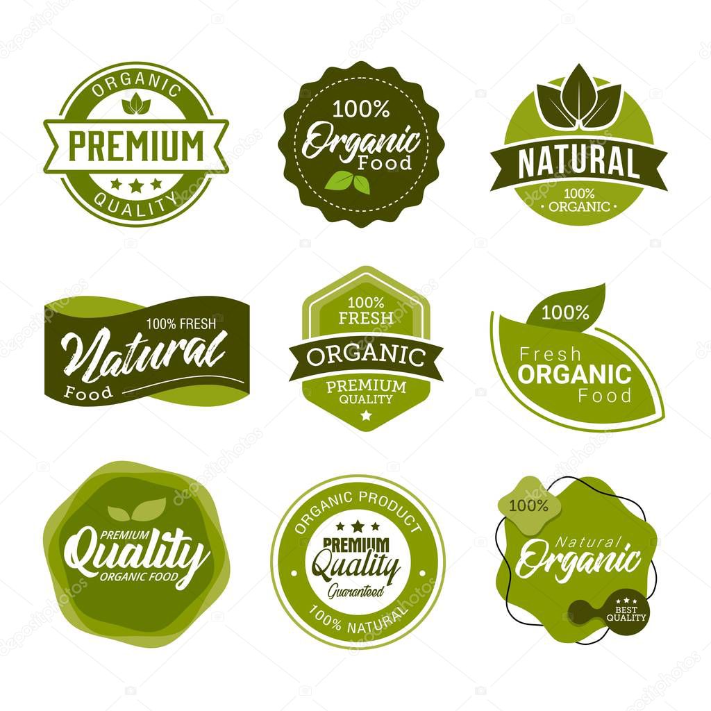 Set of Fresh Organic food Labels and Elements 