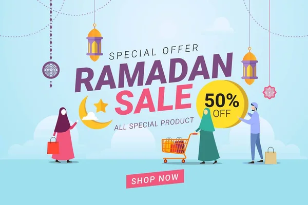 Ramadan Értékesítés Banner Sablon Design Háttér — Stock Vector