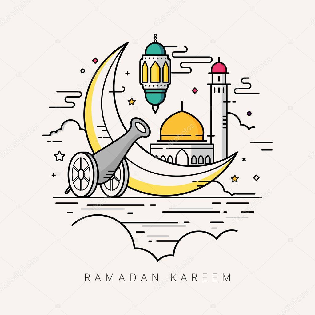 Vector illustration for the celebration of holy month Ramadan with line art design
