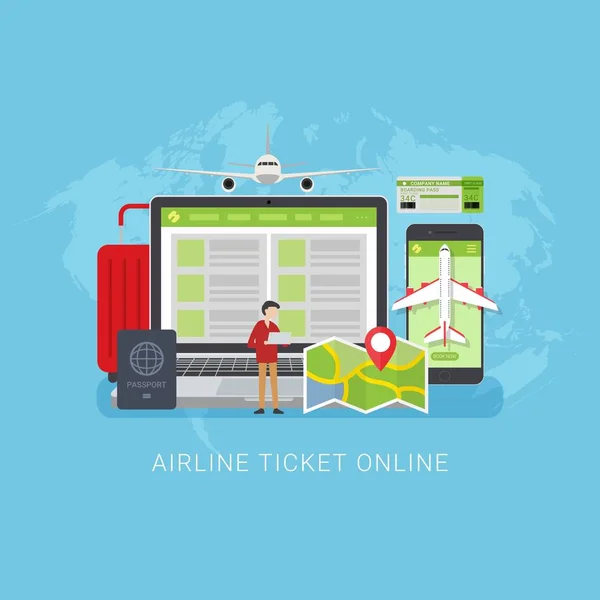 Bilhete Avião Conceito Design Reserva Online — Vetor de Stock
