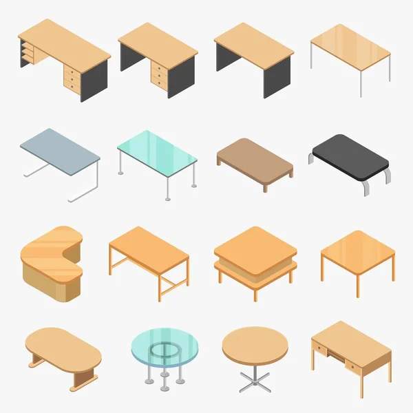 Vector Set Tables Isometric Object — Stock Vector