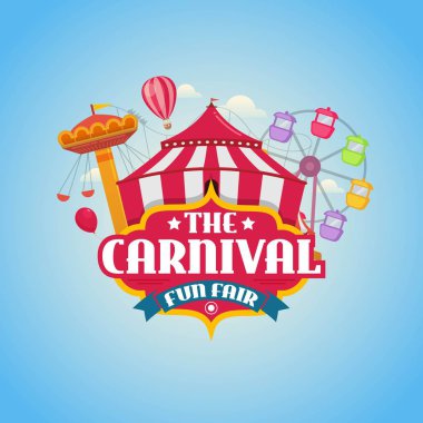 Sirk çadırı, atlıkarıncalar, bilet eğlenceli fuar eğlence parkı ile karnaval funfair Vektör illüstrasyonlar