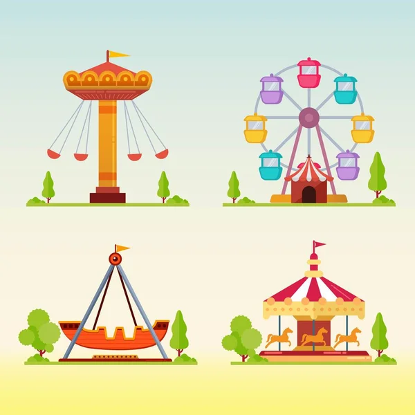 Karnaval Lunaparkta Atlıkarınca Seti — Stok Vektör