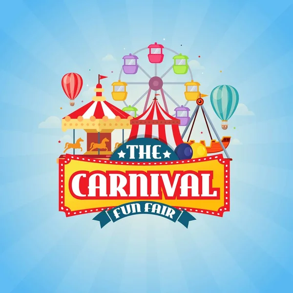 Ilustrações Vetoriais Feira Carnaval Com Tenda Circo Carrosséis Parque Diversões — Vetor de Stock