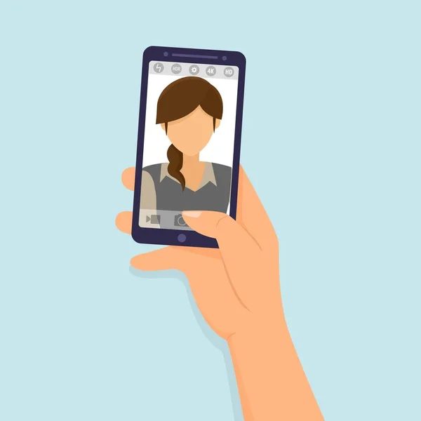 Manos Mantenga Teléfono Inteligente Tomando Selfie Foto Vector Ilustración — Vector de stock