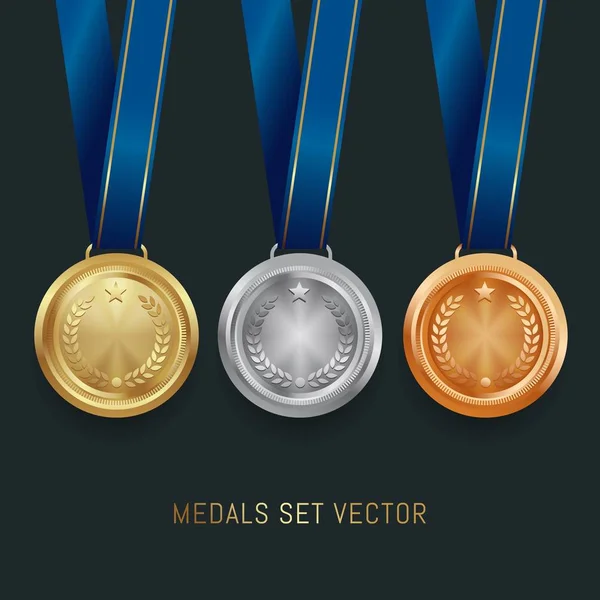 Set Gold Silver Bronze Medals Vector Vector Graphics