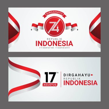17 August Happy Indonesia Independence day greeting card. Indonesia national day celebration clipart