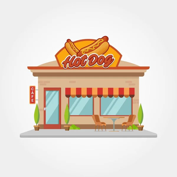 咖啡厅店和餐厅建筑矢量平面设计插图 — 图库矢量图片