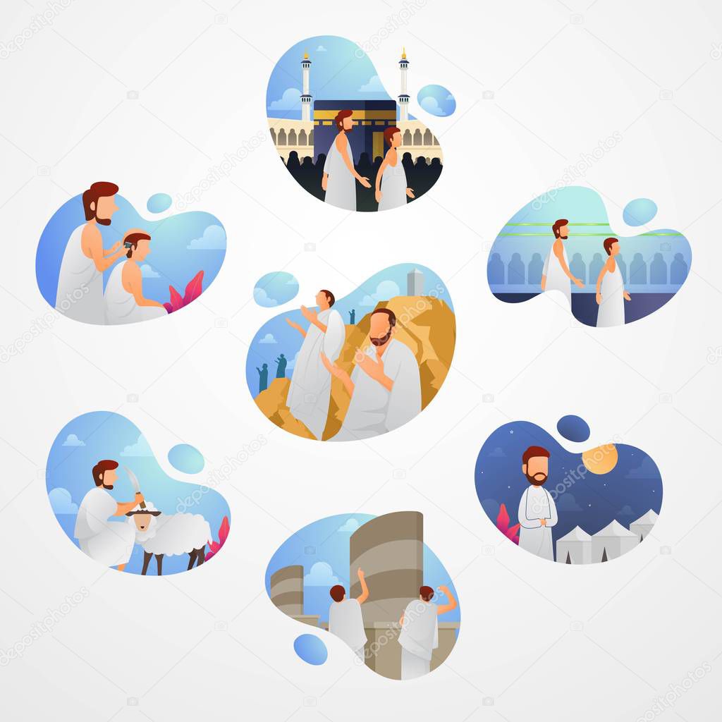 Hajj guide step by step vector illustration