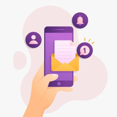 Akıllı telefon tasarımı Kavramı'nda yeni bir mesajın bildiriminin vektör illüstrasyonu