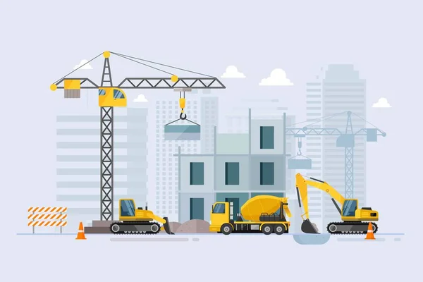 Beton Mikser kamyon inşaat çalışmaları için özel makineler. vektör illüstrasyon