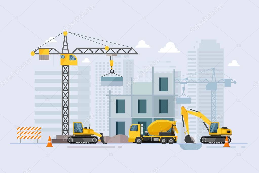 Concrete Mixer truck special machines for the construction work. vector illustration