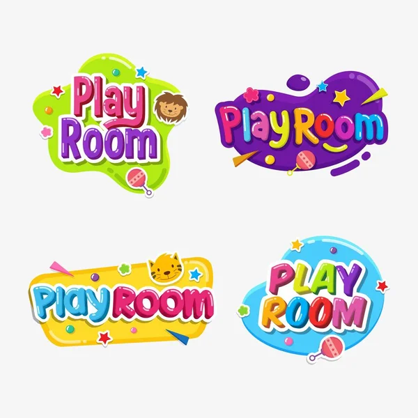 Set Play Room Label Text Sticker Childish Badge — Stock Vector