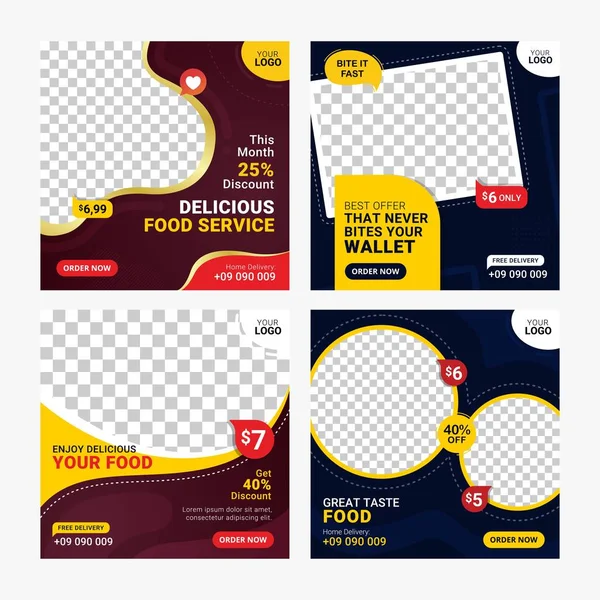 Alimentos Banners Redes Sociales Post Plantilla Conjunto — Vector de stock