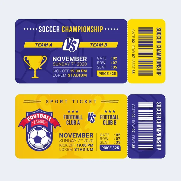 Fußball Eintrittskarte Vorlage Sport Ticket Vektor Illustration — Stockvektor