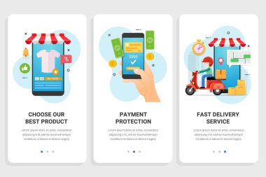 Ekranlardaki dağıtım servisi için kullanıcı arayüzü kiti. vektör illüstrasyonu