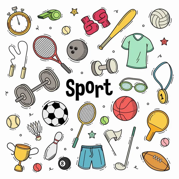Hand Drawn Doodle Sport Collection Vector Illustration Sport Icons Doodle — Stock Vector