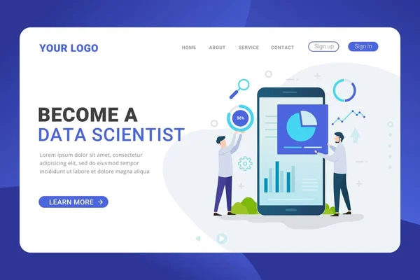 Modelo Landing Page Ilustração Vetorial Conceitual Cientista Dados — Vetor de Stock