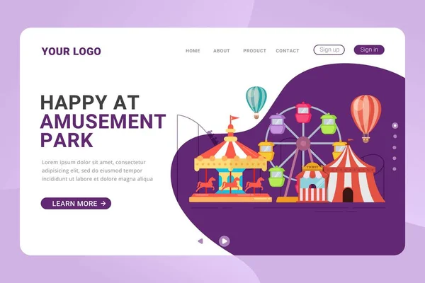 Landing Page Modello Parco Divertimenti Concetto Progettazione — Vettoriale Stock