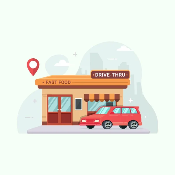 Drive Thru Fast Food Restaurant Vector Illustration Cartoon — 스톡 벡터