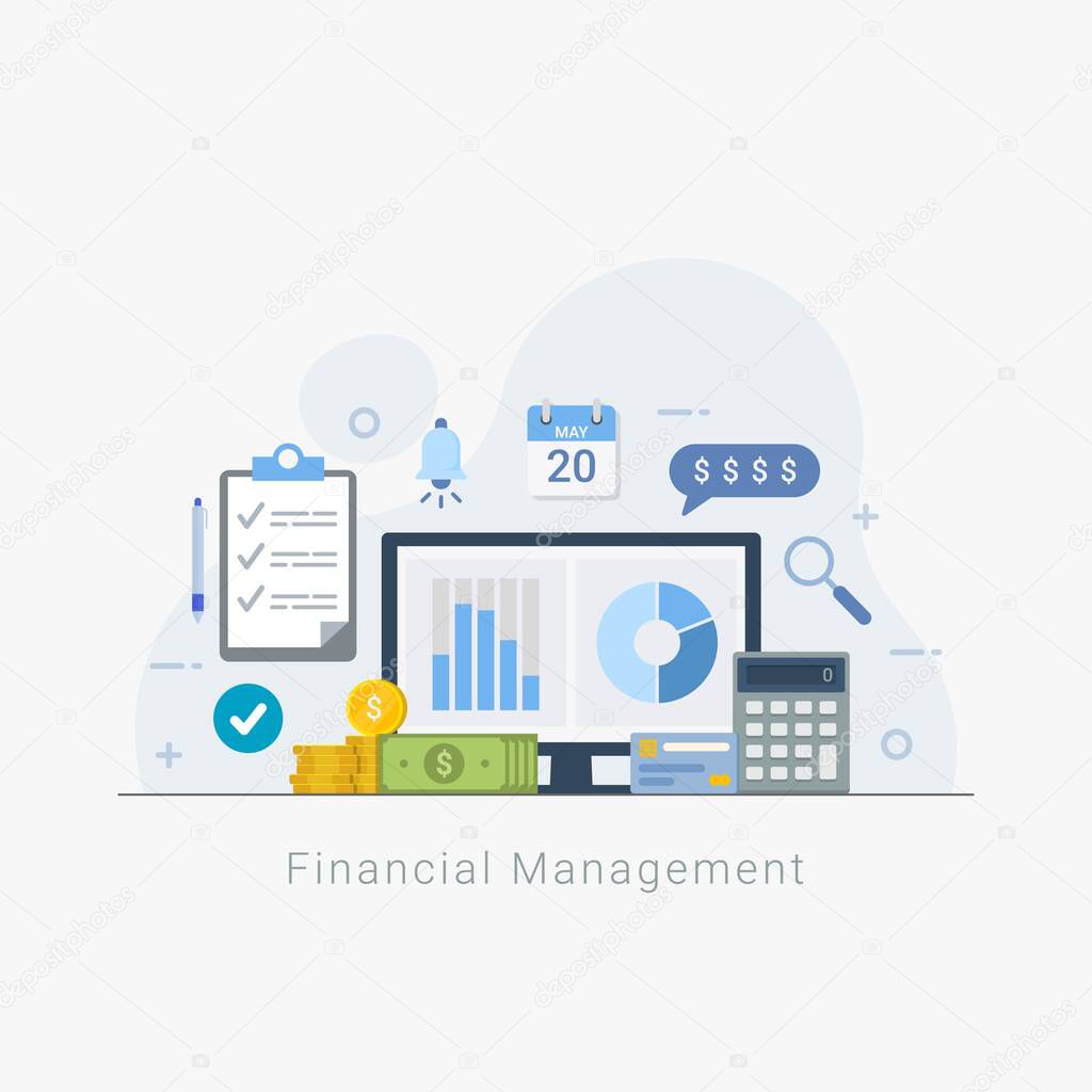 Financial management and analysis design concept. Return on investment and budget planning vector flat illustration