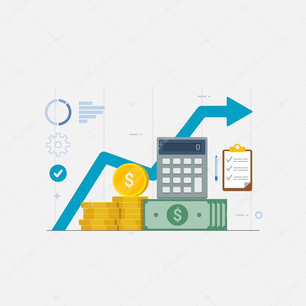 Financial graphic performance statistic income report business vector flat illustration