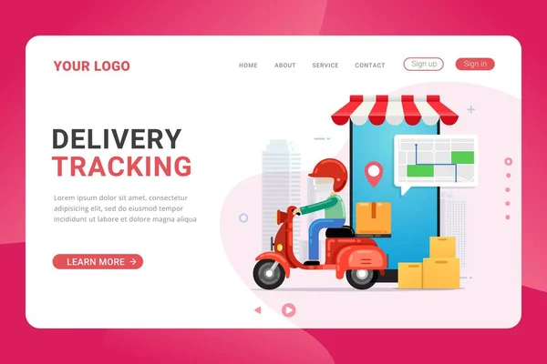 Landing Page Template Delivery Order Tracking Service Vector Illustration — Stock Vector