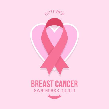Göğüs kanseri farkındalığı ayı. Pembe kurdele vektör illüstrasyonlu pankart tasarımı.