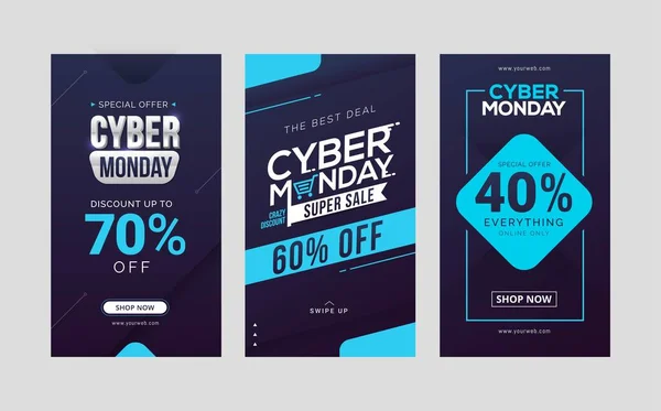 Cyber Monday Продає Історії Соціальних Медіа Шаблонну Колекцію Дизайну — стоковий вектор