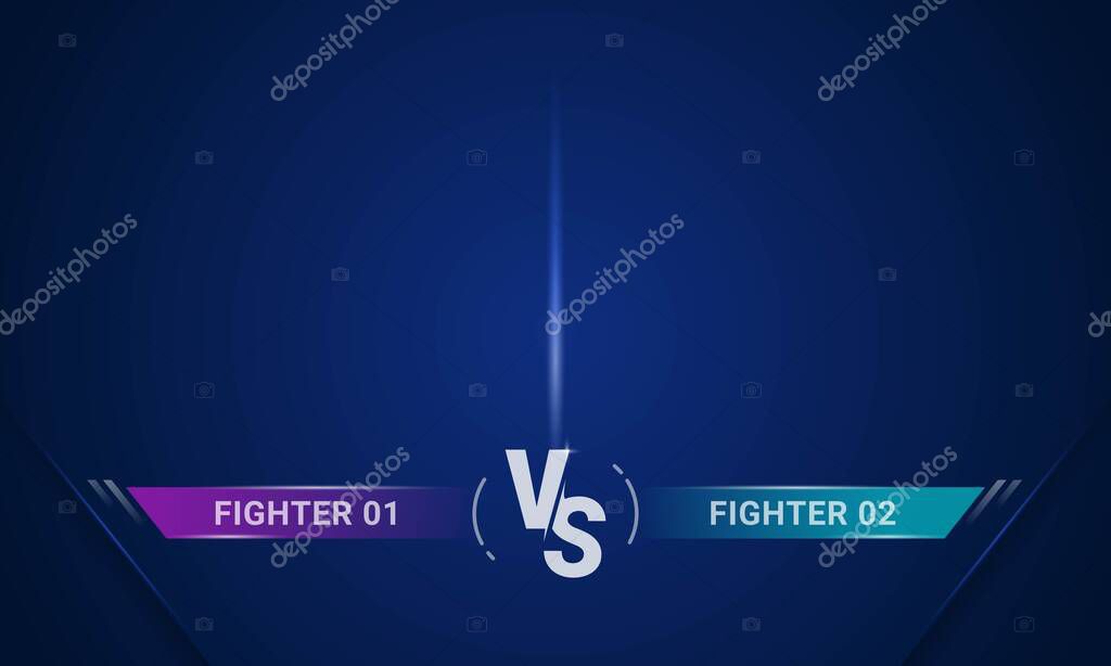 Versus letters screen background design. Announcement of a two fighters or team frame battle