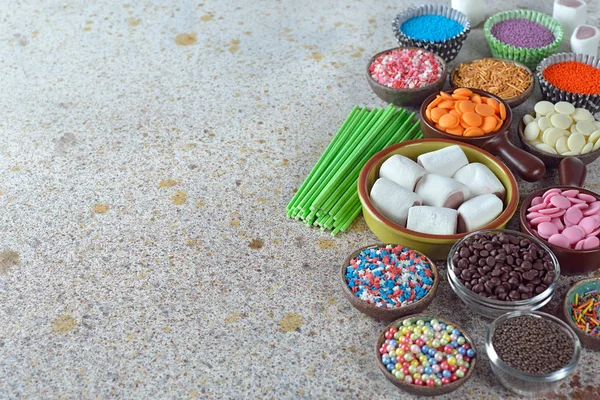 Ingredients Making Candy Gray Background — Stock Photo, Image