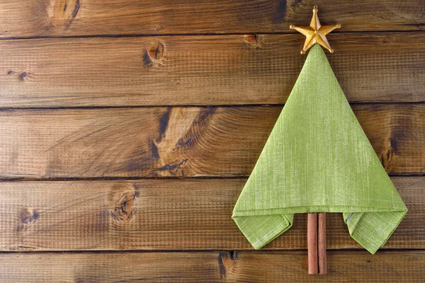 Christmas Tree Green Napkin Wooden Background — Stock Photo, Image