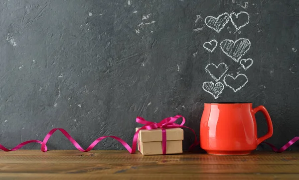 Copa Caja Sobre Fondo Gris Concepto Día San Valentín —  Fotos de Stock