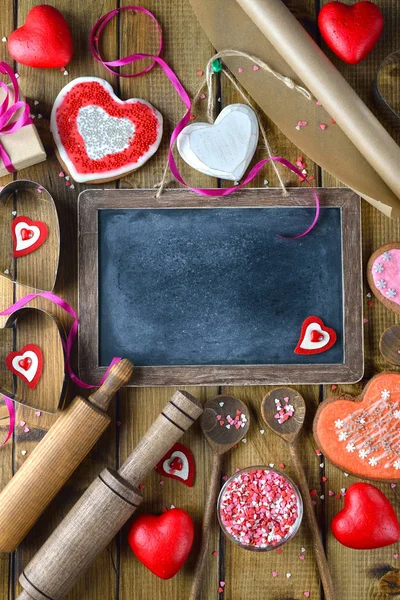 Lebkuchen Und Zubehör Auf Holzgrund Valentinstag Konzept — Stockfoto